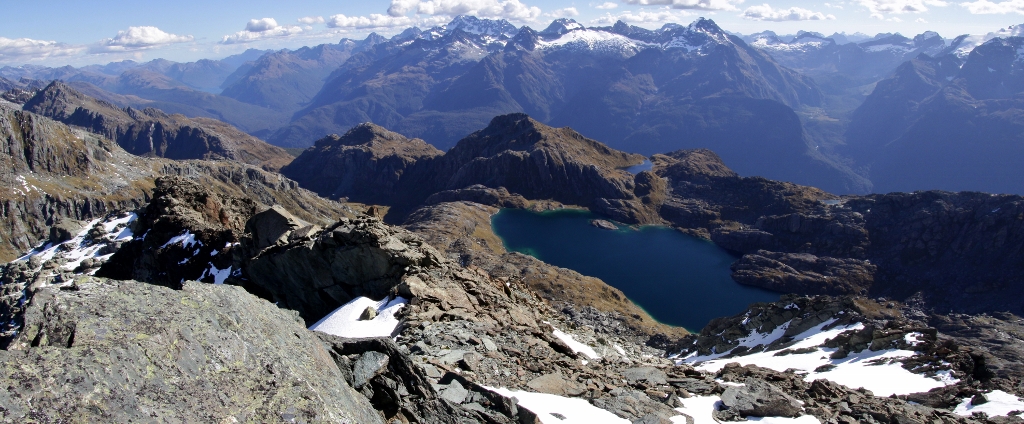 Lake Wilson from the summit of Mount Erebus with the Darrans Mountains behind.